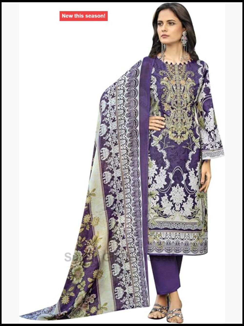 Embroidered Cotton Salwar Kameez Set for Women - 3 Piece Kurta Pants Dupatta
